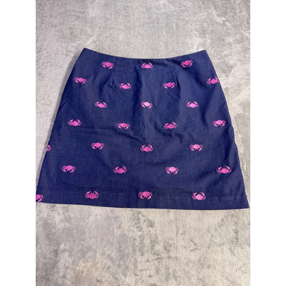 Lilly Pulitzer Navy Blue Pink Crab Embroidered Mini Skirt Size 6 Preppy Coastal